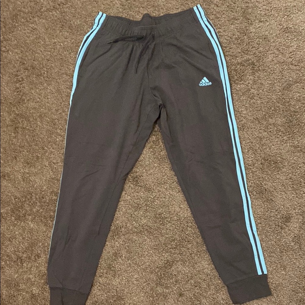 Adidas Kids Black Track Pants with Blue Stripes
